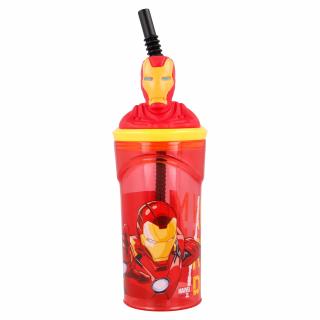 Kelímek s brčken a 3D figurkou 360 ml - Iron man, Avengers