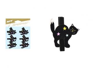 Kolíček dřevěný halloween černá kočka 6ks/4,8cm
