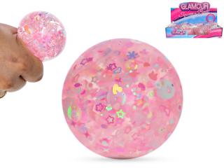 Růžový míček strečový 5cm se třpytkami Barvy: růžová