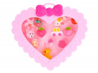 Sada prstýnků v krabičce ve tvaru srdce 13cm 2barvy Barvy: růžová