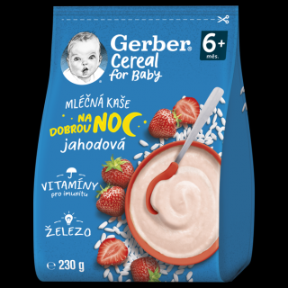 GERBER Cereal mléčná kaše jahodová Dobrou noc 230g