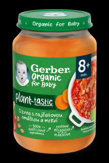 Gerber Organic 100% rostlinný příkrm cizrna s rajčatovou omáčkou a mrkví 190 g Gerber Organic 100% rostlinný příkrm cizrna s rajčatovou omáčkou a…