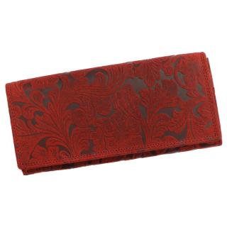 Červená pevná kožená peněženka Wild by Loranzo no. 651 s ornamenty květin