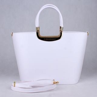 Elegantní matná pevná kabelka do ruky Grosso S7 bílá, zlaté aplikace