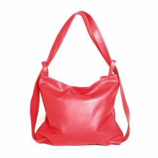 Kabelka a batoh v 1 - velká kožená kabelka na rameno a batoh 12 červená