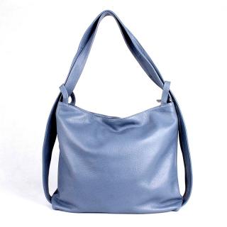 Kabelka a batoh v 1 - velká kožená kabelka na rameno a batoh 12 džínově modrá