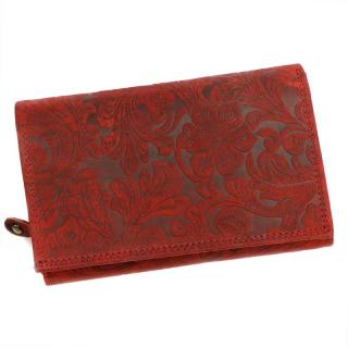 Kožená pevná peněženka Wild by Loranzo no. 644 červená s ornamenty květin