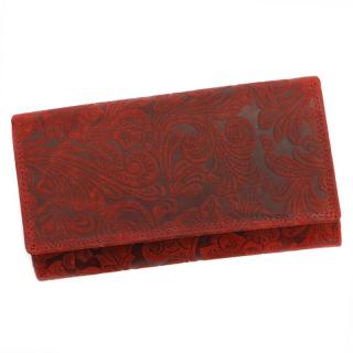 Masivní kožená peněženka Wild by Loranzo no. 632 červená s ornamenty květin