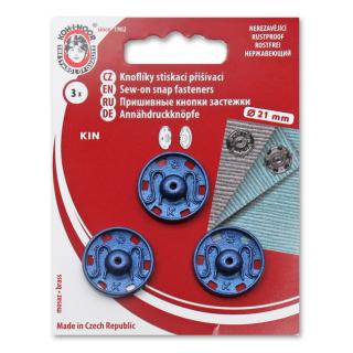 Knoflíky stiskací patentky KIN Ms průměr 21mm (v.8) 3ks/karta varianta: Metalická tm. modrá