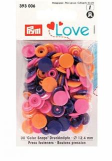 Patentky  Color snaps  PRYM LOVE varianta: Kulaté, oranžová, růžová, tm. fialová