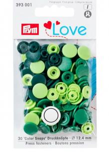 Patentky  Color snaps  PRYM LOVE varianta: Kulaté, zelená, tm. zelená, sv. zelená