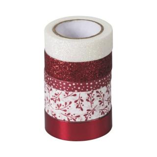Samolepicí papírová washi páska sada - červené a bílé (5ks)