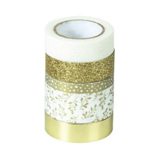 Samolepicí papírová washi páska sada - zlaté a bílé (5ks)