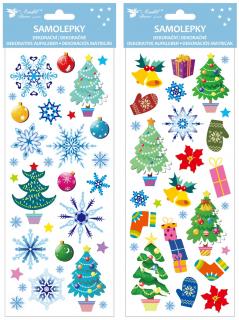 Samolepky vánoční barevné s glitrem 13 x 34,5 cm, dva motivy