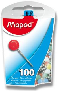 Špendlíky Maped barevné, malé - 100 ks, krabička