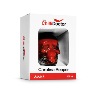 Carolina Reaper chilli mash 100 ml ve skleněné lebce a dárkové krabičce