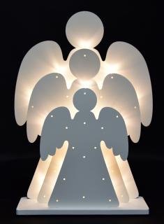 46 cm tři svítící LED andělé, dřevěná dekorace