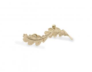 Dámské zlaté náušnice s ležícími listy Oak pecky Materiál: Zlato 585/1000