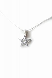 Dámský minimalistický náhrdelník Pentagram Délka řetízku: nad-70cm, Materiál: Stříbro 925/1000