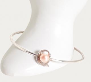 Dámský stříbrný náramek Barok s perlou Velikost náramku: M (17-19cm), Barva perly: Bílá