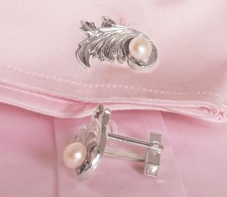 Manžetové unisex knoflíčky Barok ze stříbra s perlou Barva perly: Bílá