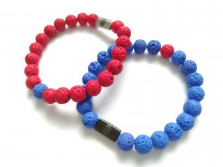 Párové Náramky Jin a Jang | Lávové kameny červený a modrý | Liondeco.cz Délka pro dámu: Standard (18-19 cm), Délka pro pána: Standard (18-19 cm)