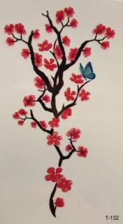 Červený květ s motýlem - Voděodolné tetování na nohu Červená