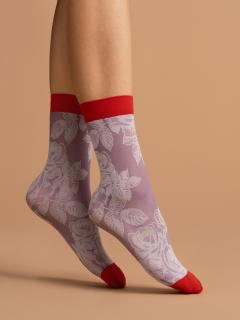 Ponožky s květinou - Red Rose - Fiore ONE SIZE, Fialová
