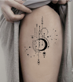 Vesmírná geometrie - Voděodolné tetování na nohu Černá