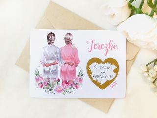 Stírací karty - nevěsta a svědkyně s květinami
