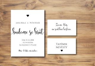 Svatební oznámení jednoduché typografické tiskovina: pozvánka na hostinu
