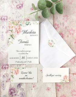 Svatební oznámení s jemnými květinami T8 tiskovina: obálka bílá