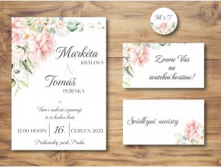 Svatební oznámení s jemnými květinami T8 tiskovina: samolepka 3 cm