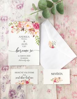 Svatební oznámení s květinou tiskovina: obálka bílá
