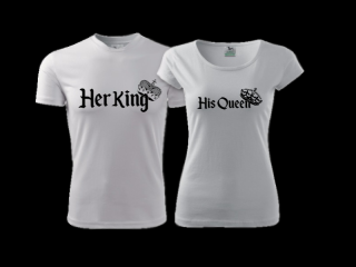 Her King a His Queen tričko Barva: Bílá, Dámské tričko: L, Pánské tričko: XXL