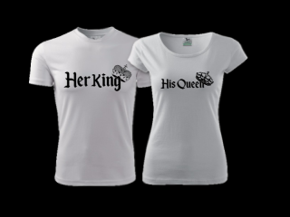 Her King a His Queen tričko Barva: Bílá, Dámské tričko: XL, Pánské tričko: XXXL