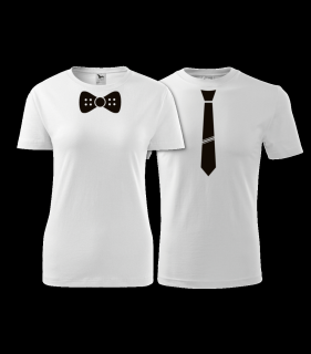 Kravata + motýlek - Tričko pro páry Barva: Bílá, Dámské tričko: M, Pánské tričko: XXXL