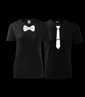 Kravata + motýlek - Tričko pro páry Barva: Černá, Dámské tričko: XL, Pánské tričko: L