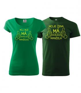Můj muž, moje žena tričko pro páry Barva: Zelená, Dámské tričko: M, Pánské tričko: L