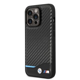 BMW M PU Carbon Blue Line Zadní Kryt pro iPhone 14 Pro Black