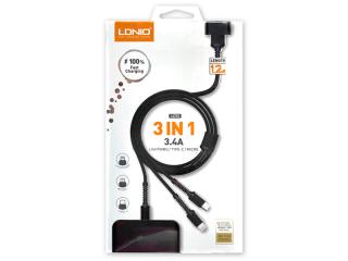 DeTech Nabíjecí kabel 3v1, Type-C, Micro USB, Lightning, 1.2m - Černý