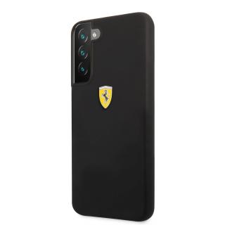 Ferrari Liquid Silicone Metal Logo Zadní Kryt pro Samsung Galaxy S22+ Black