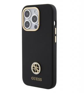 Guess Liquid Silicone 4G Strass Metal Logo Zadní Kryt pro iPhone 15 Pro Černý