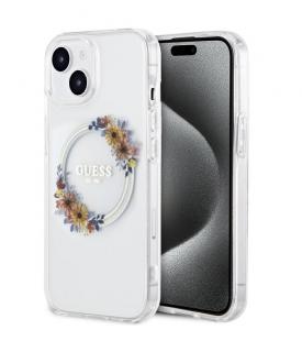 Guess PC/TPU Flowers Ring Glossy Logo MagSafe Zadní Kryt pro iPhone 13 Transparent