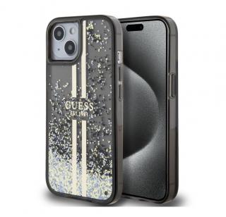 Guess PC/TPU Liquid Glitter Gold Stripe Zadní Kryt pro iPhone 15 Black