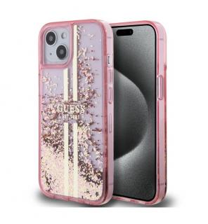 Guess PC/TPU Liquid Glitter Gold Stripe Zadní Kryt pro iPhone 15 Pink