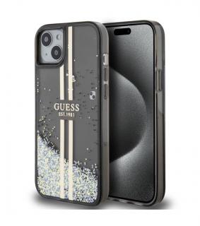 Guess PC/TPU Liquid Glitter Gold Stripe Zadní Kryt pro iPhone 15 Plus Black