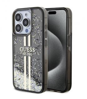 Guess PC/TPU Liquid Glitter Gold Stripe Zadní Kryt pro iPhone 15 Pro Black