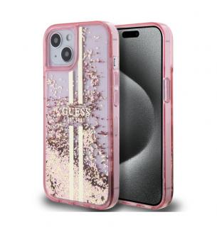 Guess PC/TPU Liquid Glitter Gold Stripe Zadní Kryt pro iPhone 15 Pro Max Pink