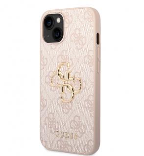 Guess PU 4G Metal Logo Zadní Kryt pro iPhone 15 Plus Růžový